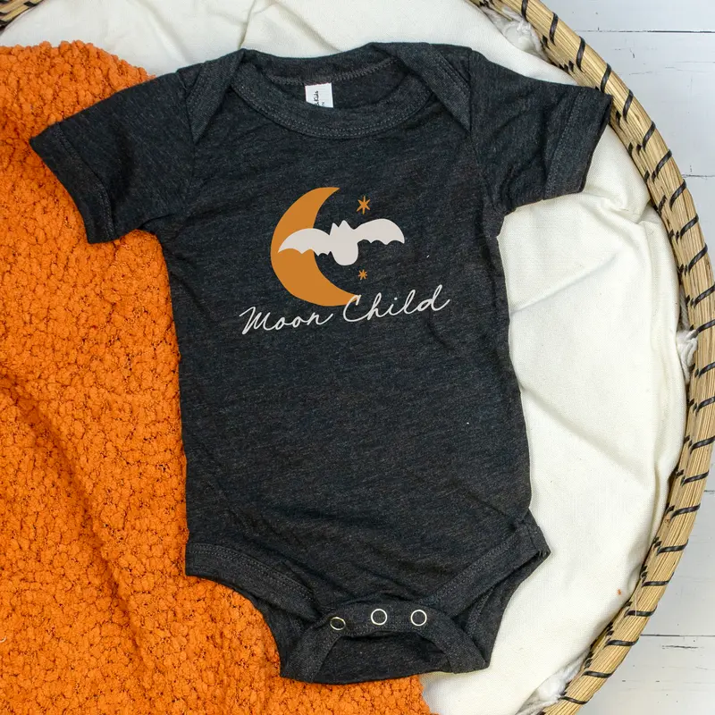 ‘Moon Child’ Heather Black Short-Sleeve Onesie