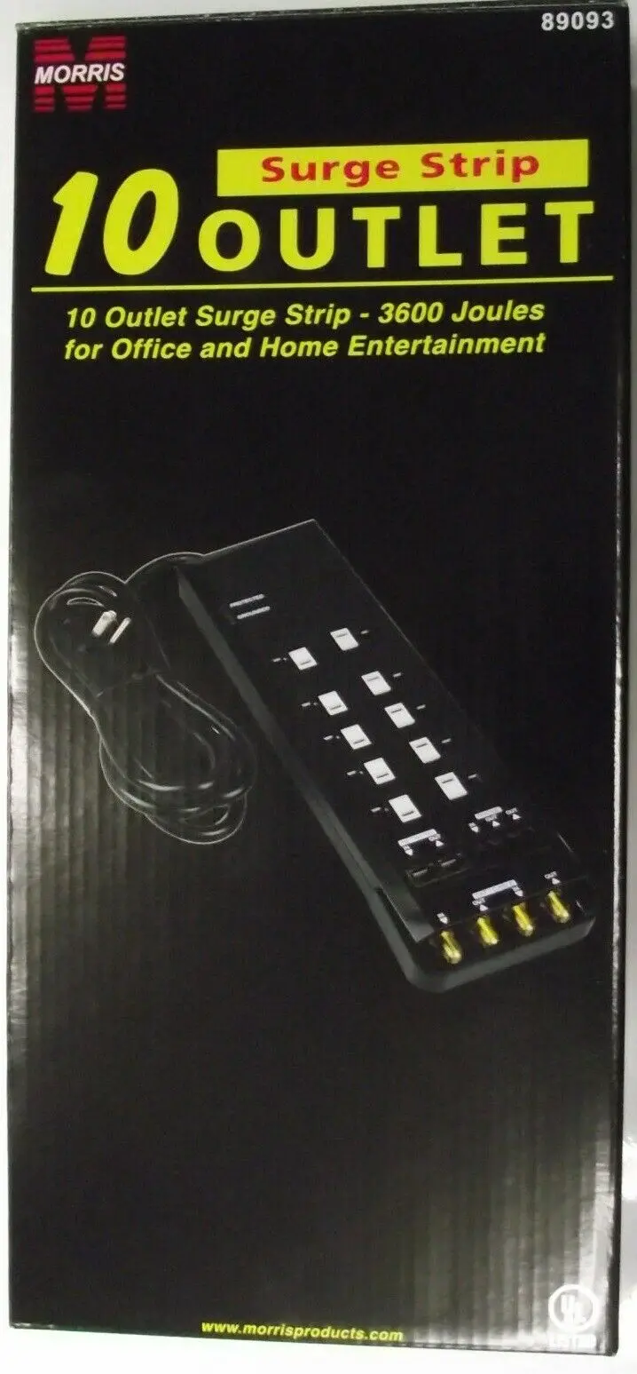 Morris 10-Outlet Surge Protector Strip with Dual Transformers – Model 89093