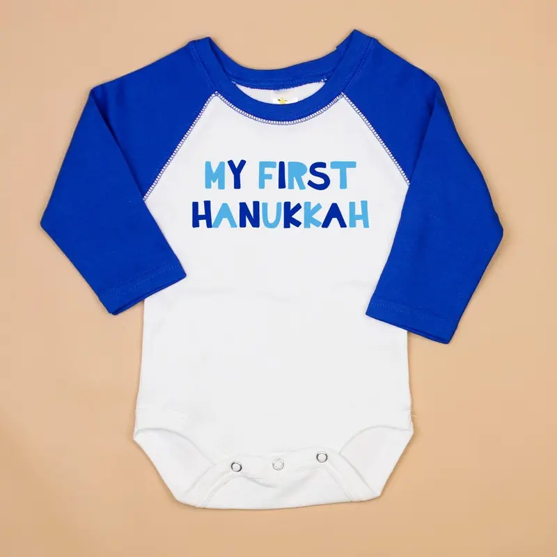 My First Hanukkah Blue Raglan Sleeve Tee for Adults