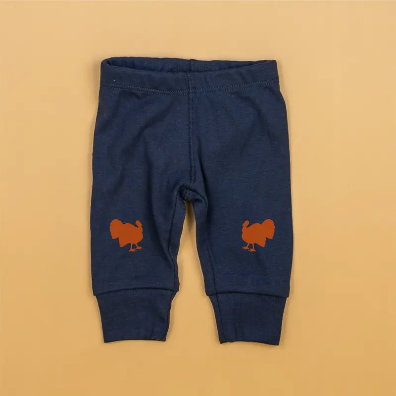 Navy Turkey-Print Knee Pants