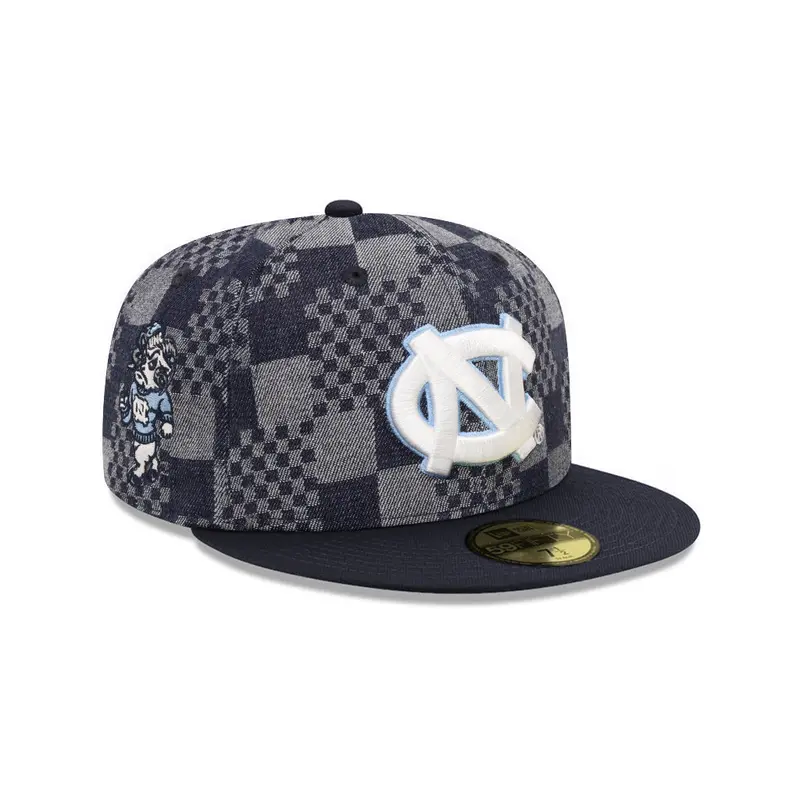 North Carolina Tar Heels Chrome-Patterned Denim Navy Two-Tone NCAA Mascot SP 59Fifty Fitted Cap