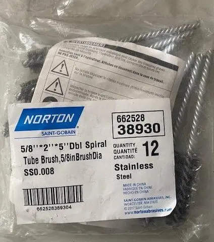 Norton 38930 5/8″ Stainless Steel Double Spiral Tube Brush – 12-Pack