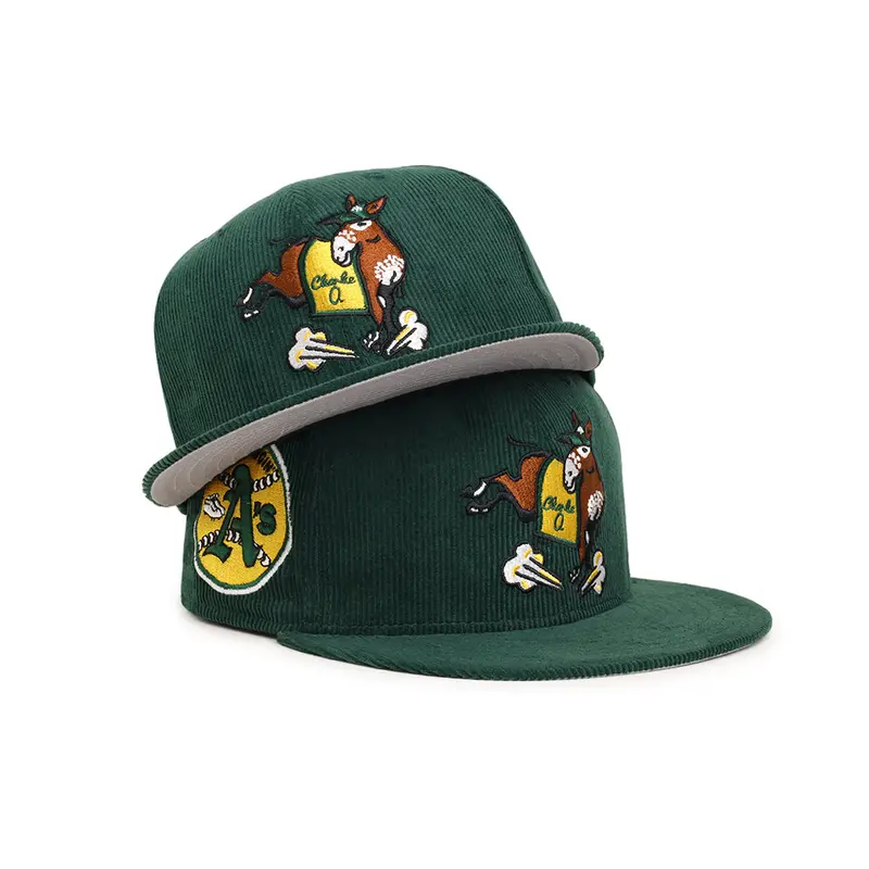 Oakland Athletics Corduroy Fitted Cap – Charlie O Mascot & ‘Swingin’ A’s’ Retro Design