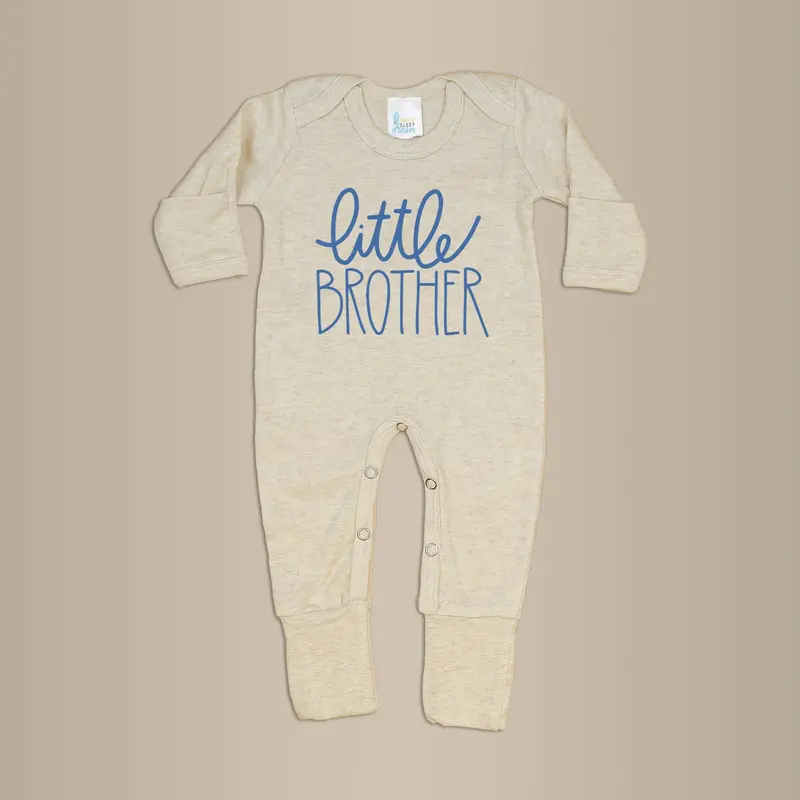 Oatmeal Little Brother Romper with Denim Blue Accents