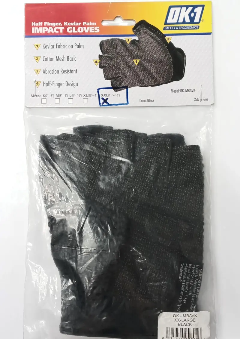 OK-1 XXL Impact-Resistant Half-Finger Gloves with Kevlar Palm (Model OK-MBAVK)