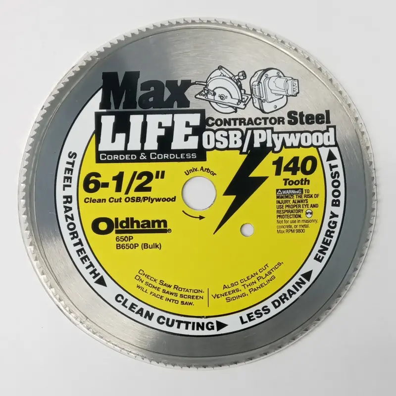 Oldham 6-1/2-Inch 140-Tooth OSB/Plywood Saw Blade – Optimized for Sheet Goods