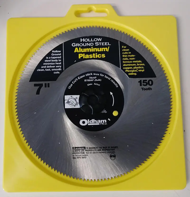 Oldham Aluminum & Plastic Saw Blade – 7″ Diameter, 150-Tooth Steel Design