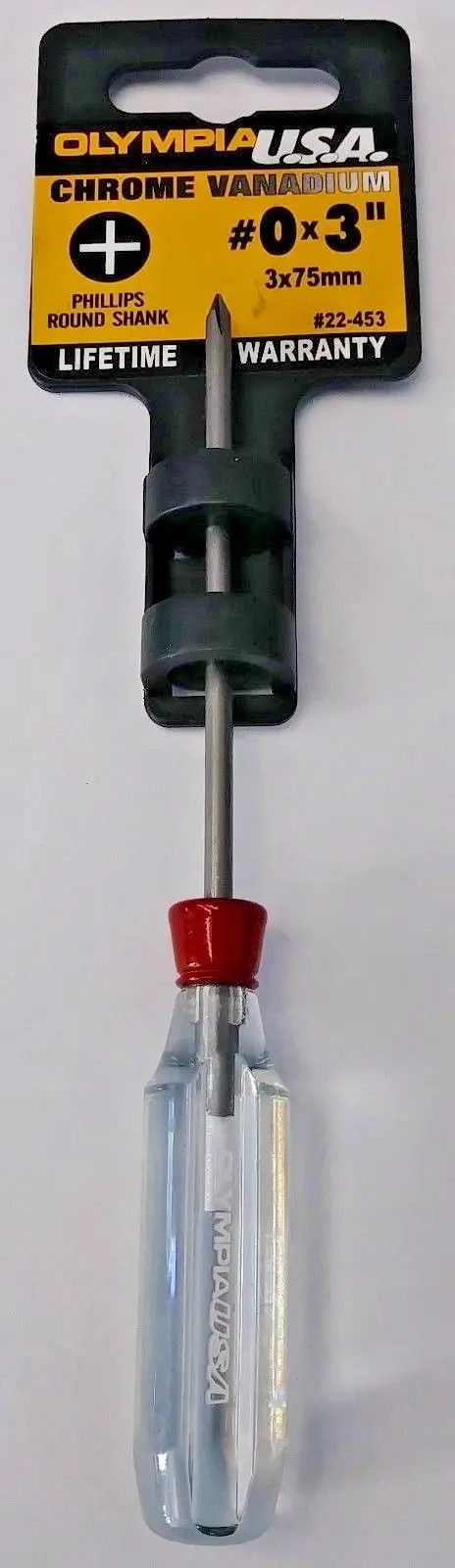 Olympia Phillips Screwdriver – #0 x 3″, Chrome Vanadium Steel, Round Shank, USA-Made