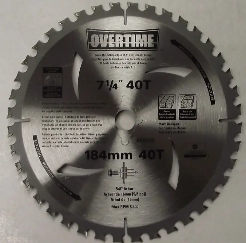 Original Overtime 00507 7-1/4″ Circular Saw Blade with 40 Teeth & 5/8″ Arbor – Imported from Japan, 10-Pack