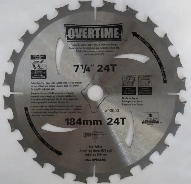 Overtime 7-1/4″ 24-Tooth Circular Saw Blade – 5/8″ Arbor for General Use