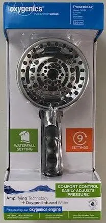 Oxygenics 52176 PowerMax Handheld Shower Head – Chrome Finish, 9-Spray Patterns