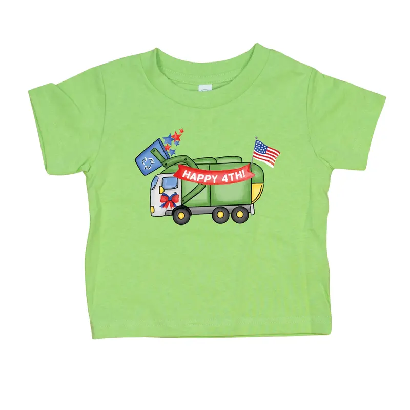 Patriotic Garbage Truck T-Shirt in Lime Green
