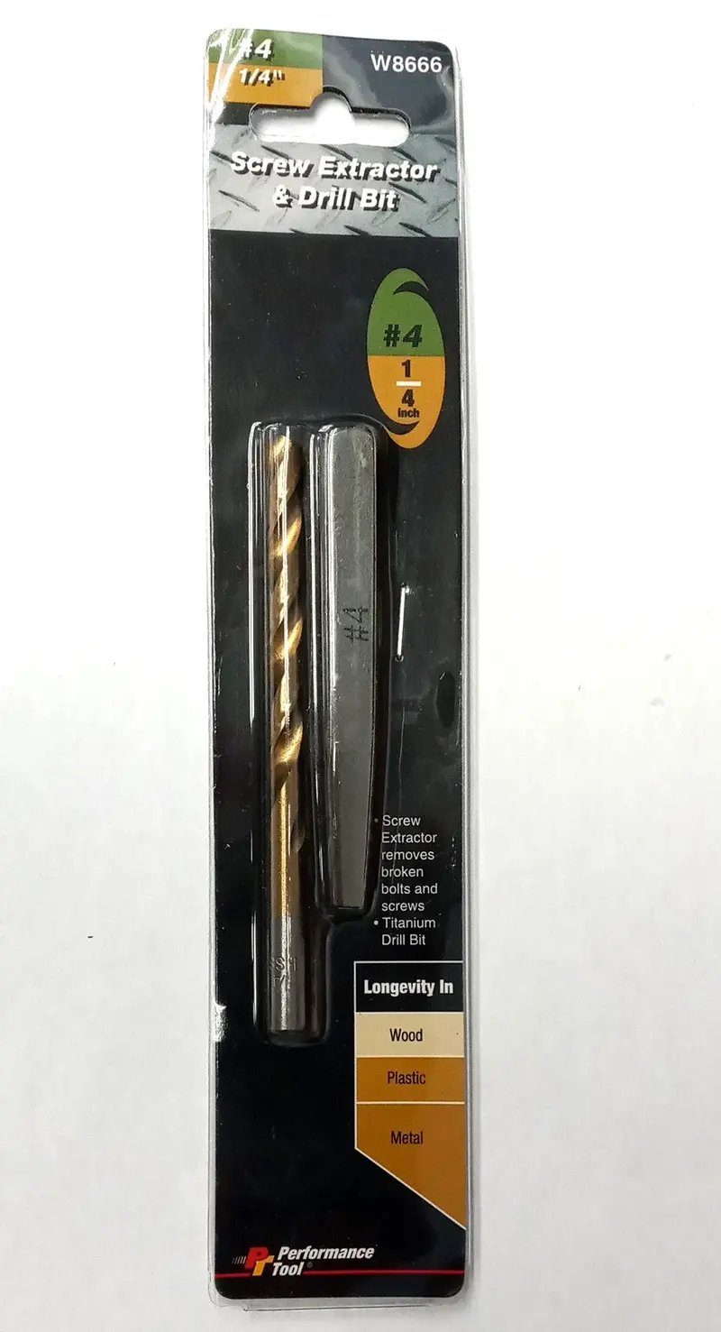 Performance Tool W8666 Screw Extractor Set – Includes Drill Bit, Size #4, Removes Broken Bolts