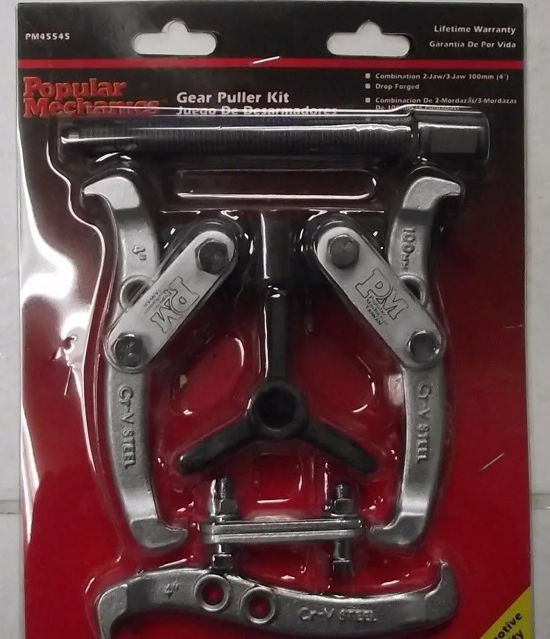 Popular Mechanics PM45545 Gear Puller Kit – Adjustable 2-Jaw and 3-Jaw, 4″ Reach