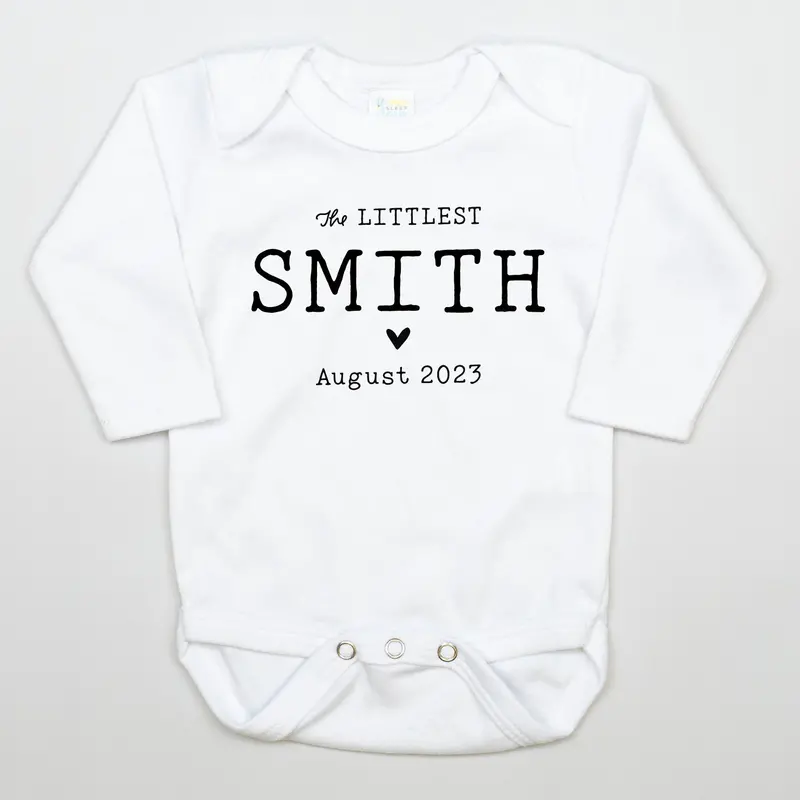 Pregnancy Announcement Bodysuit Featuring ‘The Littlest Last Name’ Design