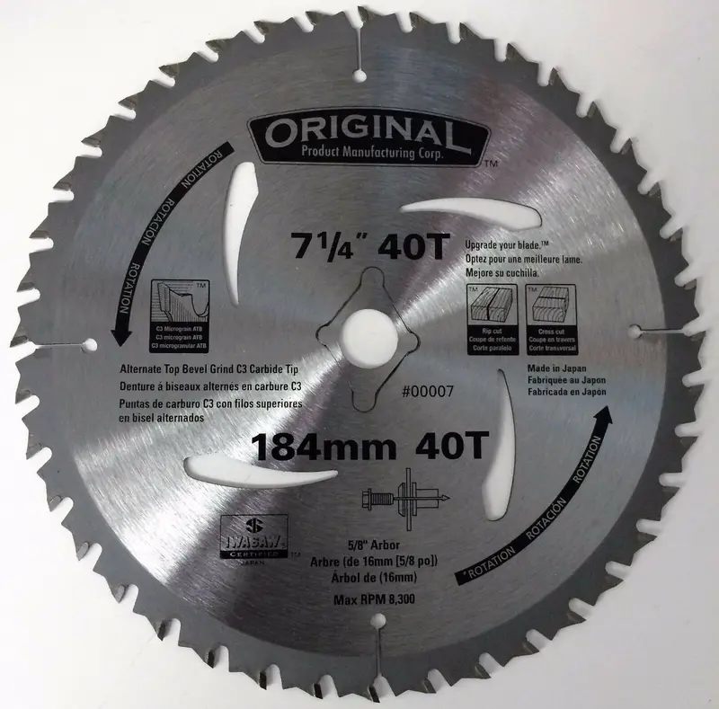 Premium Micro-Grain C3 Carbide Circular Saw Blade – 7-1/4″, 40 Tooth, Made in Japan
