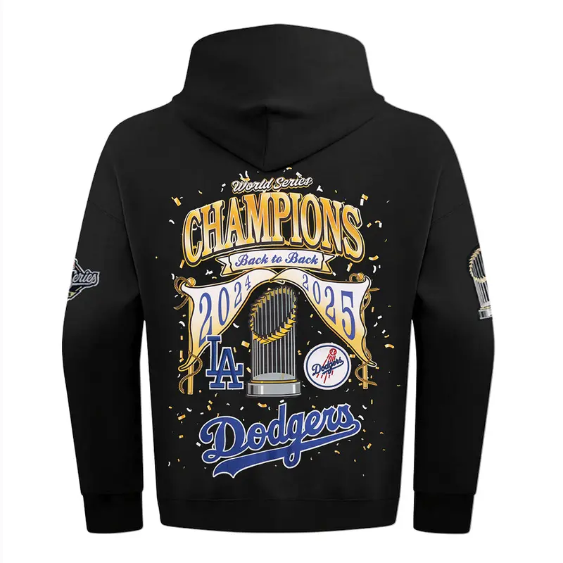 Pro Standard LA Dodgers Back-to-Back 2024–2025 World Series Champions Drop-Shoulder Black Hoodie