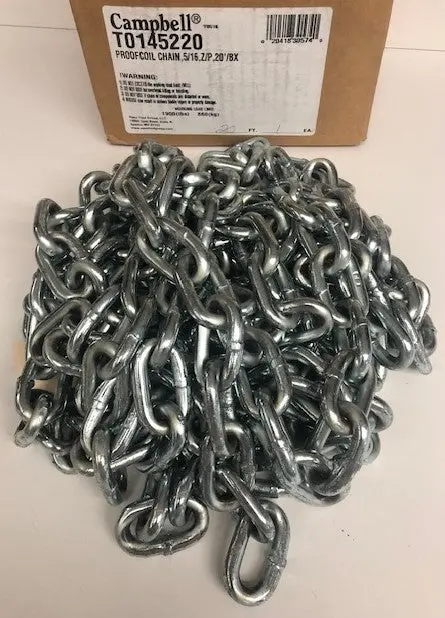 Proofcoil Grade Chain by Campbell – 5/16″ Zinc-Plated, 20-Foot Boxed Length