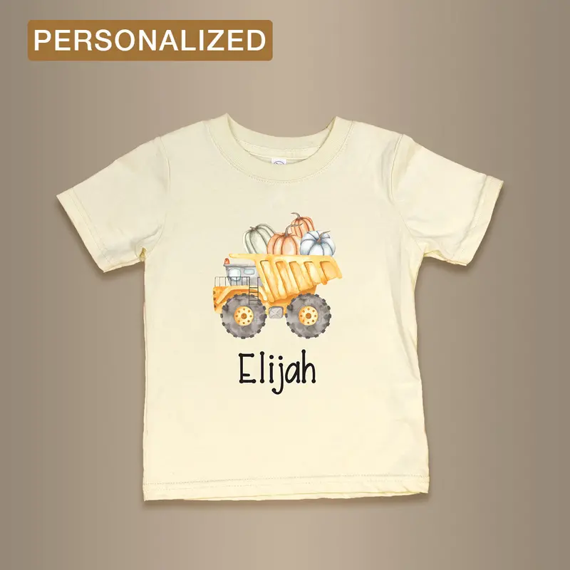 Pumpkin Construction Truck Graphic Tee in Natural Cotton