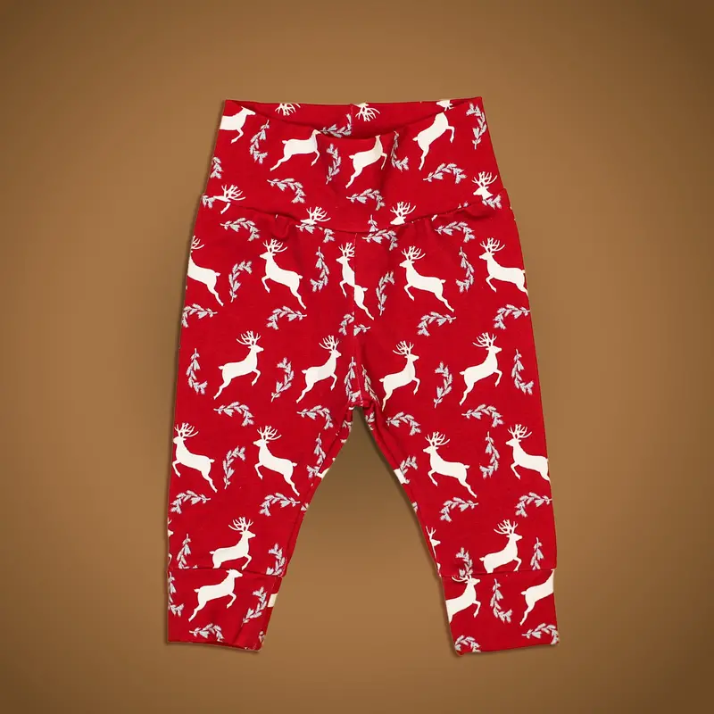 Red Leggings with Deer Motif for Toddlers