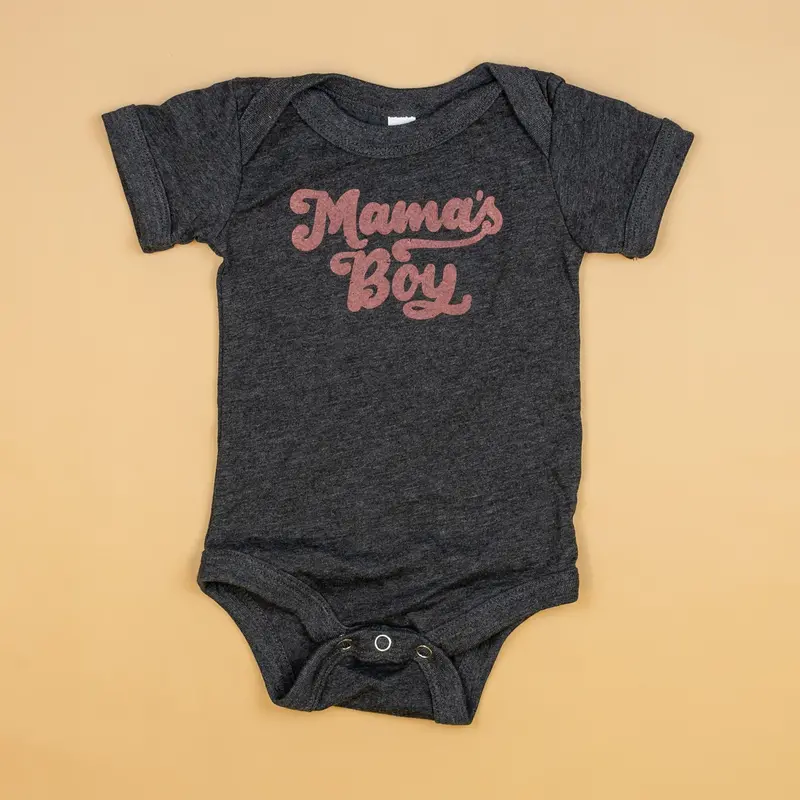 Retro Mama’s Boy Mauve on Charcoal Bodysuit