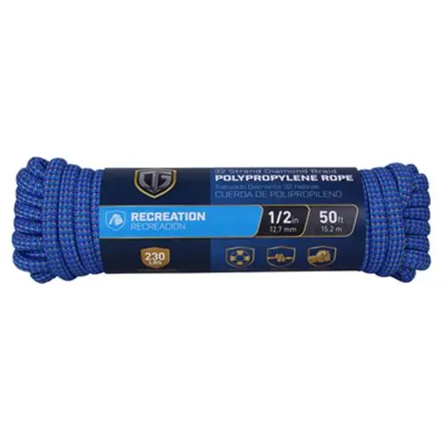 Richelieu Diamond-Braid Polypropylene Rope – 32-Strand, 1/2″ Diameter × 50 Ft (SKU 643621)