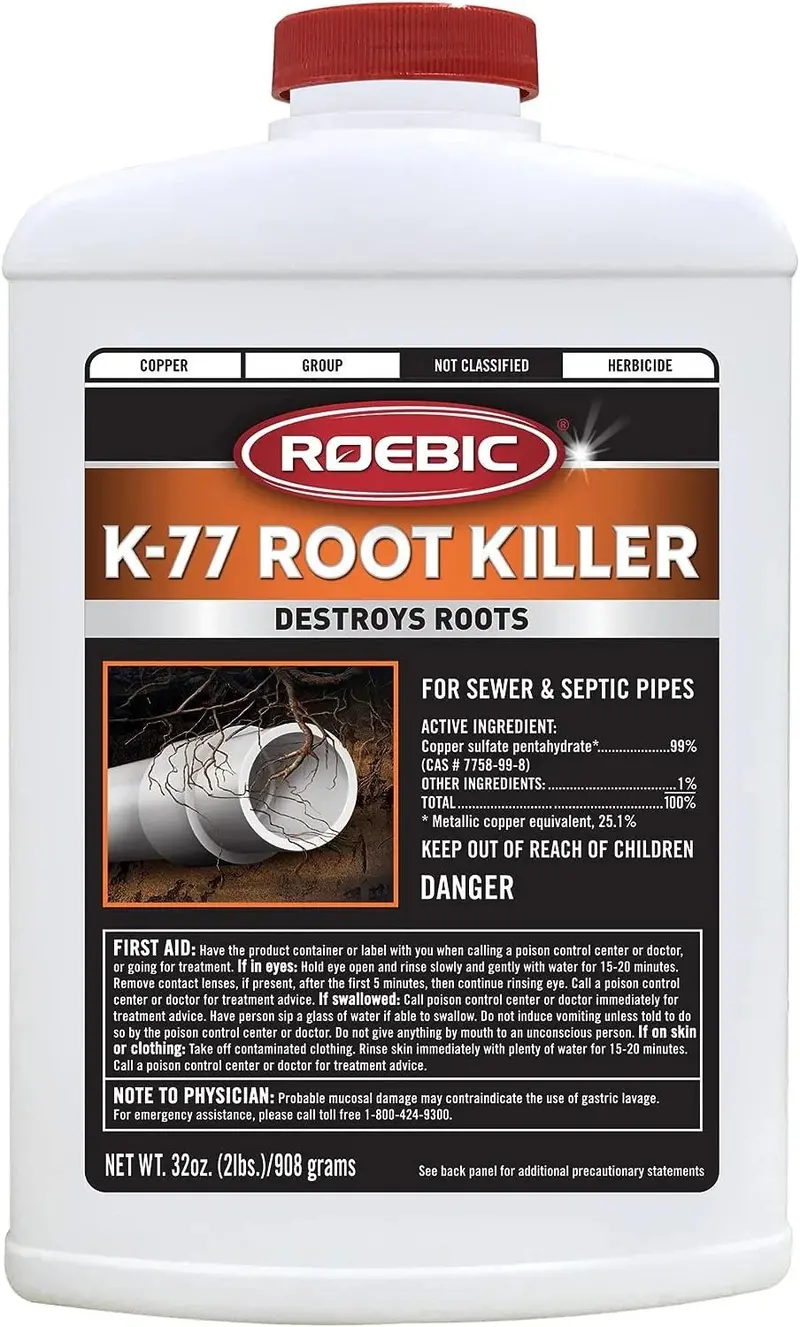 Roebic K-77 Root Killer – 32 oz Liquid Formula to Clear Clogged Sewer Lines and Prevent Regrowth