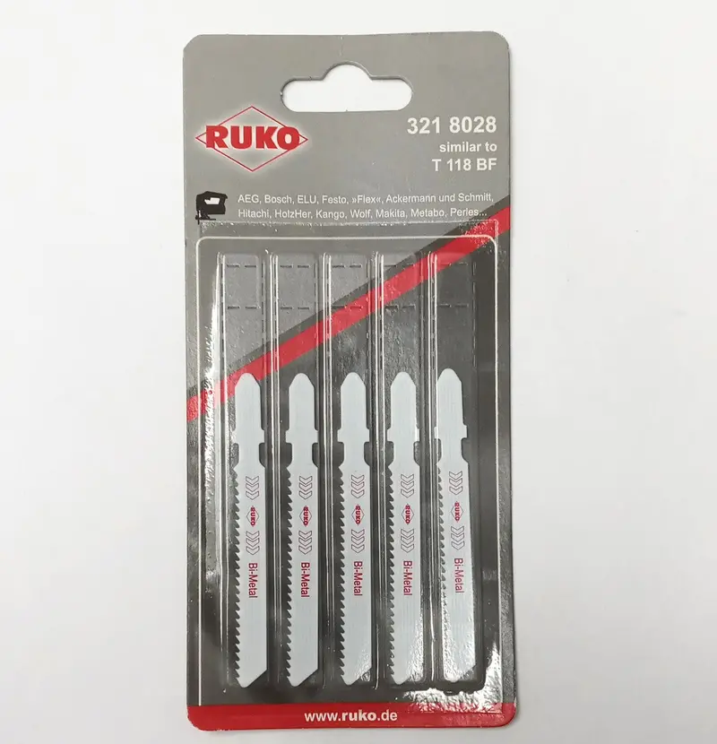 RUKO T-Shank Jig Saw Blades – T-118BF, Bi-Metal, Fine-Tooth, 5-Pack, Germany