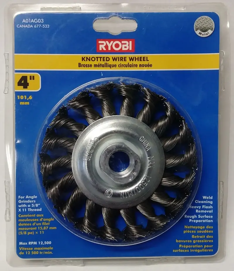 Ryobi 4″ Knotted Wire Cup Brush for Surface Cleaning & Prep