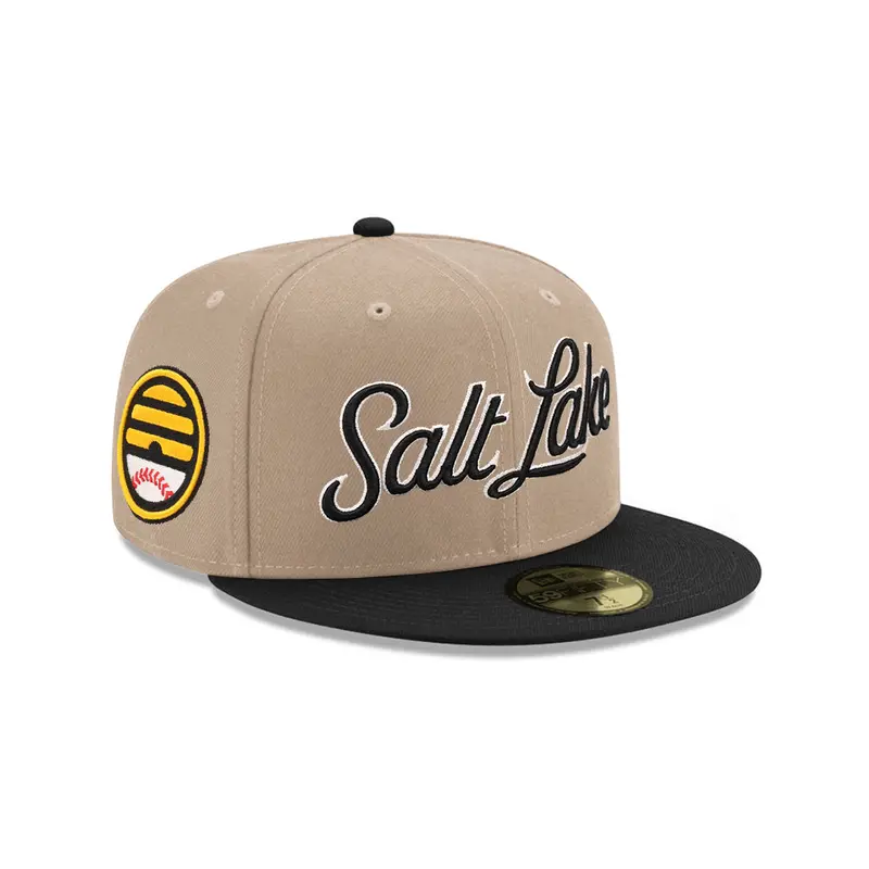 Salt Lake Bees Camel and Black Two-Tone Bee Hive Design MiLB 59Fifty Fitted Cap