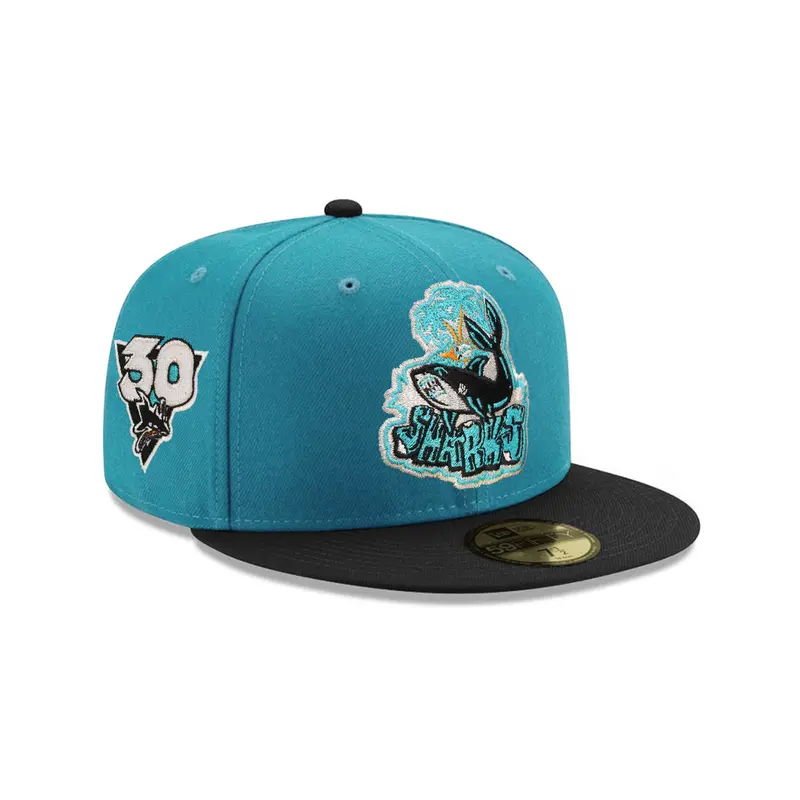 San Jose Sharks 30th Anniversary Aqua and Black Two-Tone SP NHL 59Fifty Fitted Cap