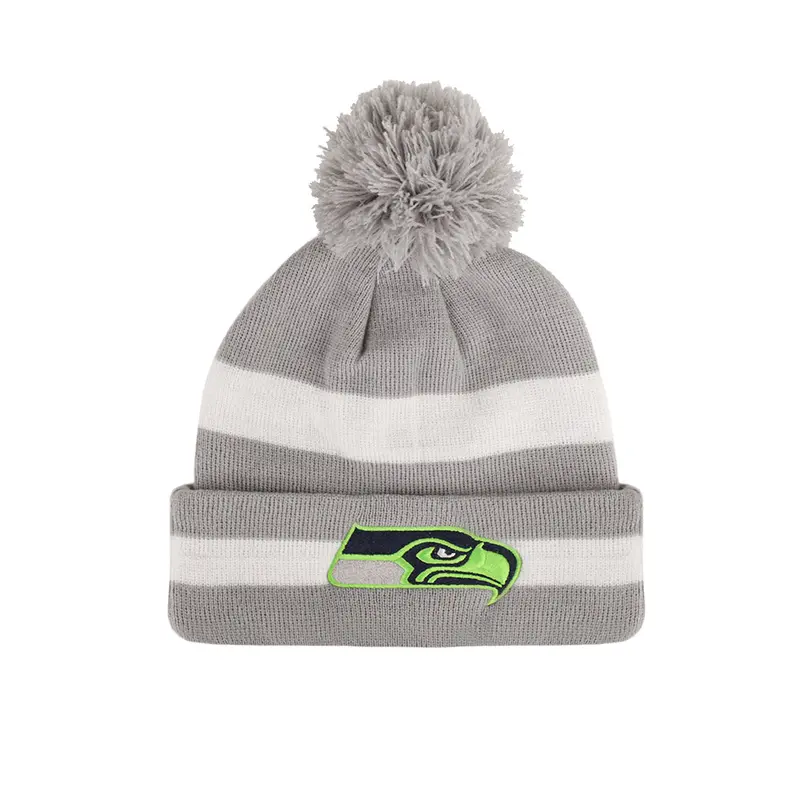 Seattle Seahawks Knit Beanie – Gray & White Pom Accent
