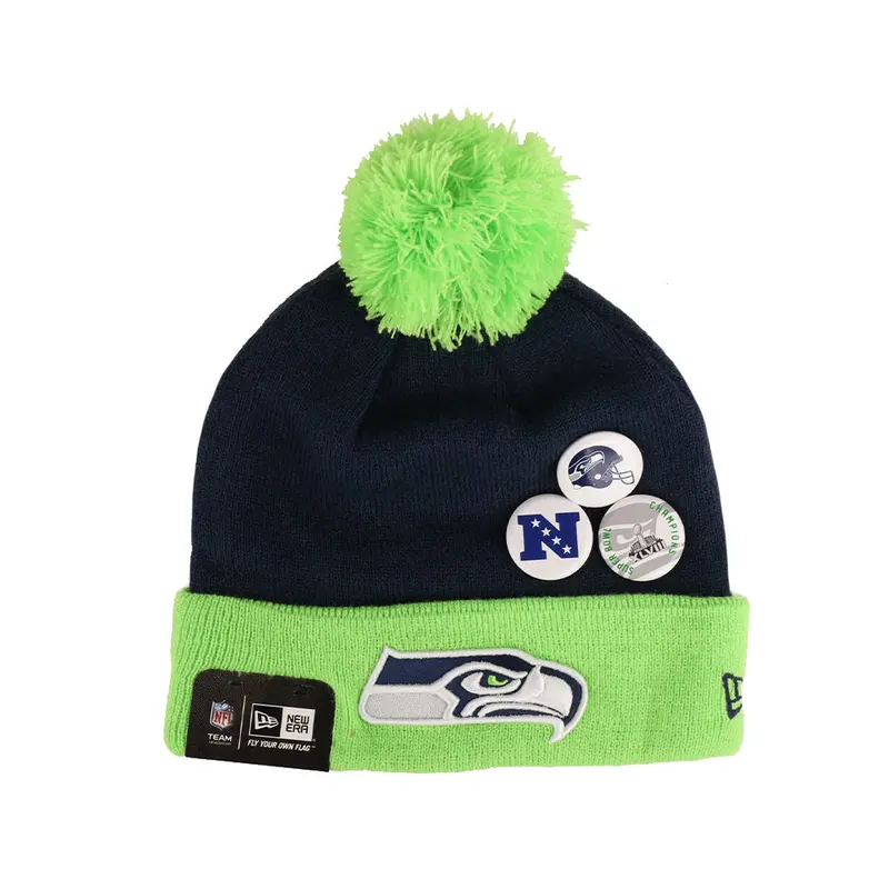 Seattle Seahawks Knit Beanie – Navy & Green Colorblocked Pom Style