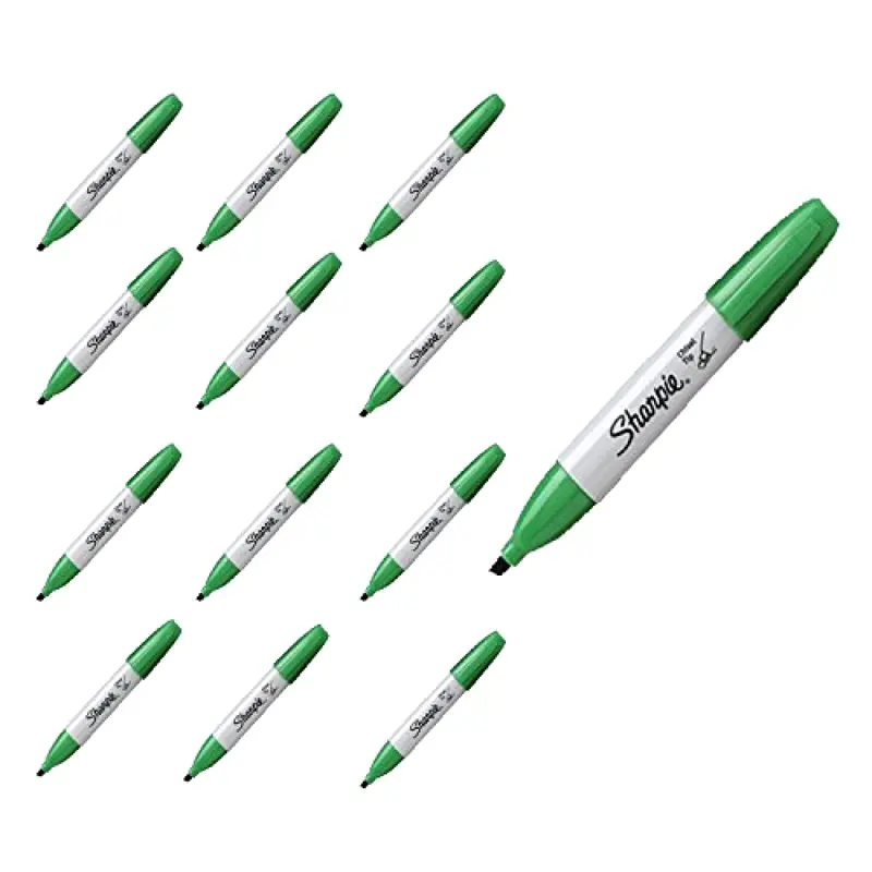 Sharpie Permanent Marker – Chisel Tip, Green Ink, Water-Resistant (12-Pack)