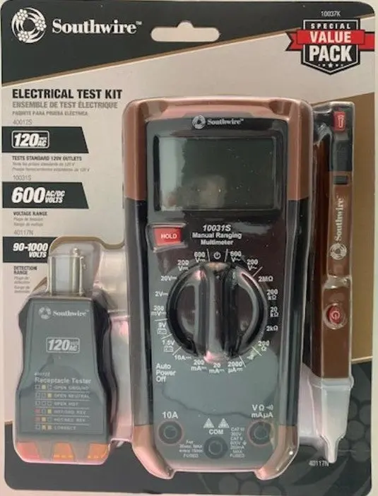 Southwire 10037K Professional Electrical Test Kit – Multimeter + AC & Voltage Testers