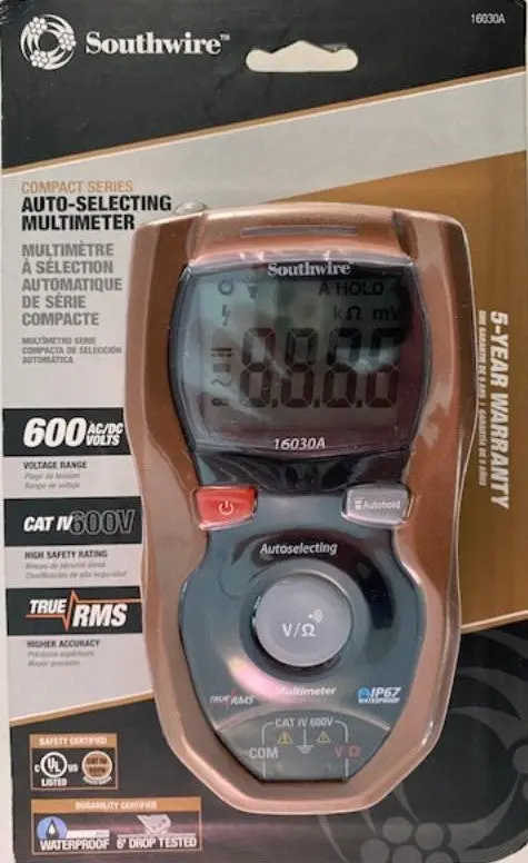 Southwire Auto-Ranging CAT IV Digital Multimeter – True RMS, 16030A