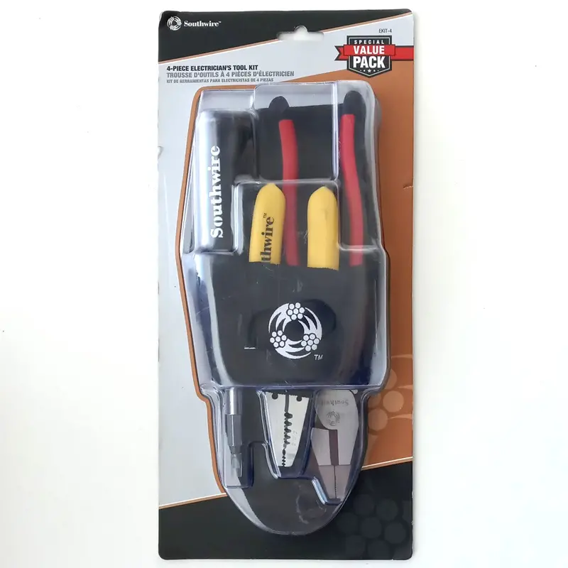 Southwire EKIT-4 Professional 4-Piece Electrician’s Hand Tool Set with Nylon Carry Pouch
