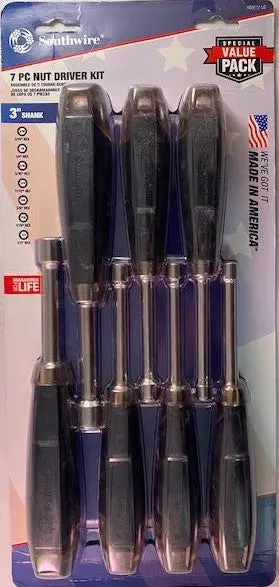 Southwire NDSET7-US 7-Piece Hollow-Shaft Nut Driver Set – SAE Sizes, USA-Made