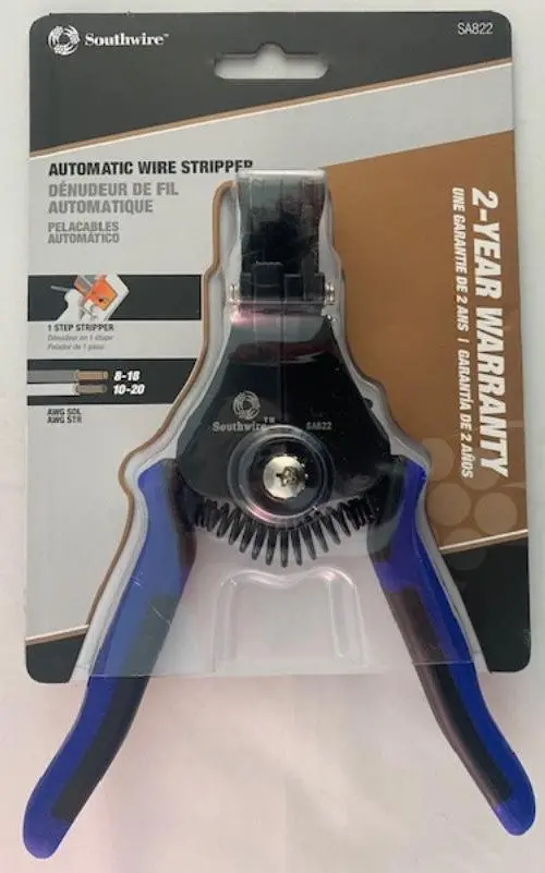 Southwire SA822 Automatic Wire Stripper for Solid (8–18 AWG) and Stranded (10–20 AWG) Conductors