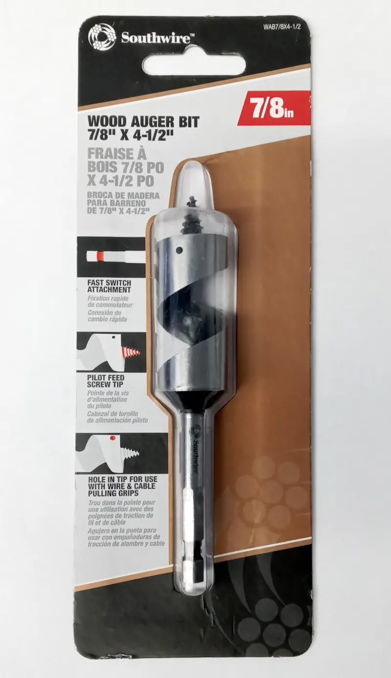 Southwire Wood Auger Bit – 7/8″ x 4-1/2″, Fast-Switch Attachment Compatible (WAB7/8X4-1/2)