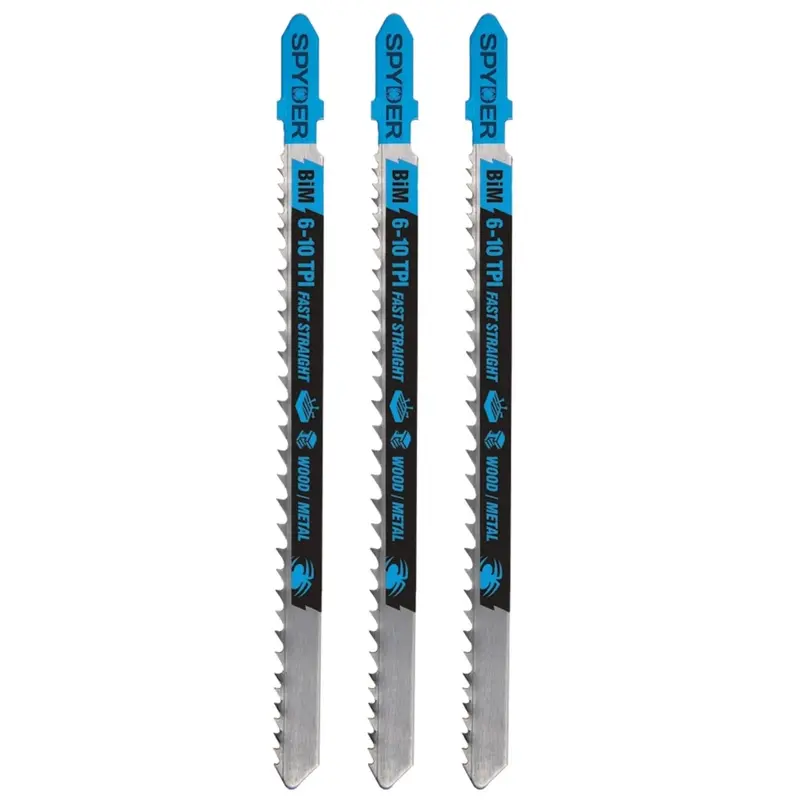 Spyder 300098 Bi-Metal Jig Saw Blades – T-Shank, 6–10 TPI, 3-Pack, Optimized for Wood