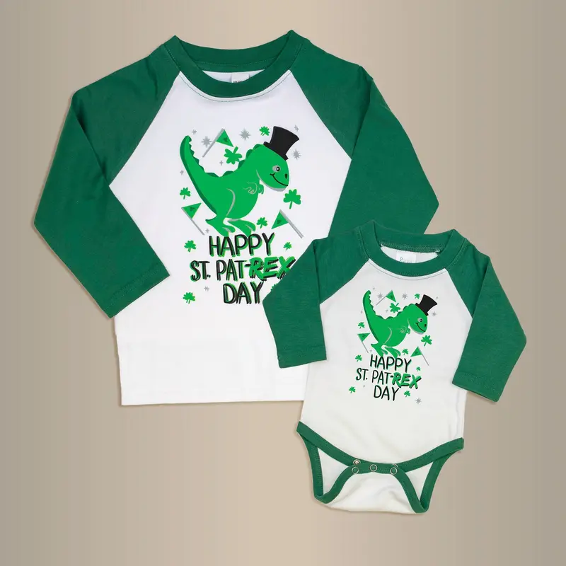 St. Pat-REX Green Raglan Bodysuit or Tee
