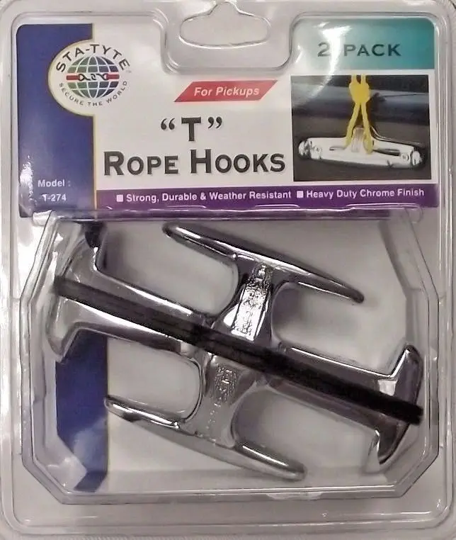 Sta-Tyte Heavy-Duty Rope Hooks – T-Style Tie-Downs, 2-Pack, 500 lb Load Rating