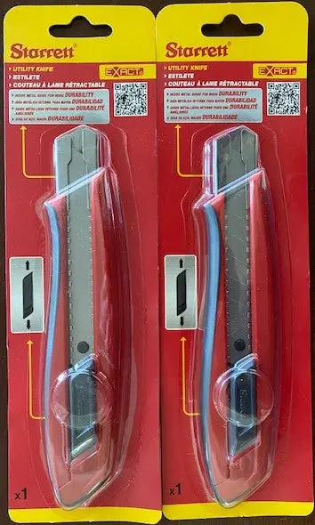 Starrett KUX025-N Heavy-Duty Automatic-Locking Utility Knife — Large Size, 2-Pack