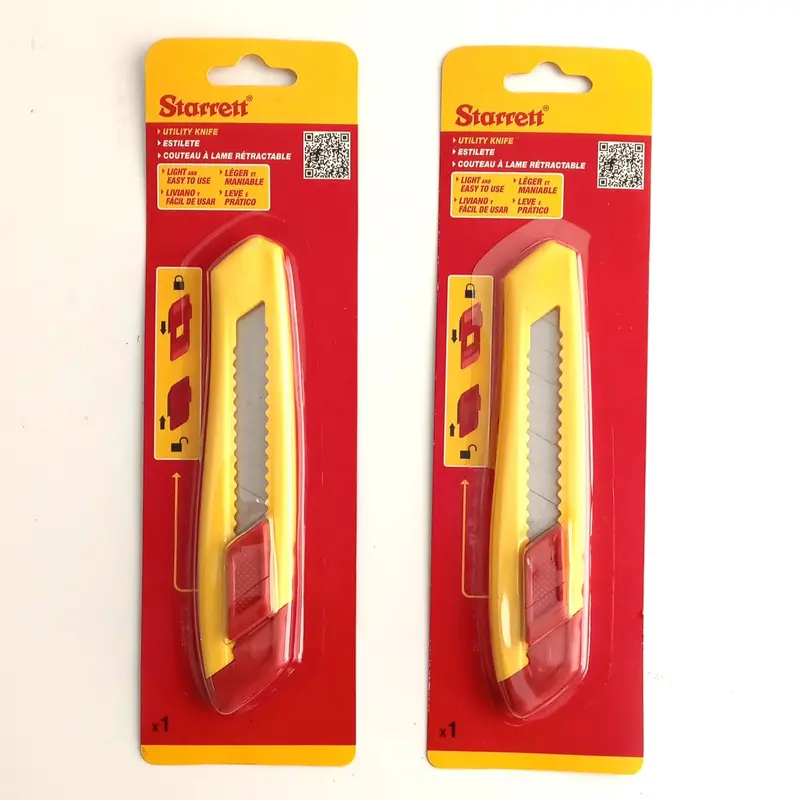 Starrett Large Retractable Utility Knife — Ergonomic Grip, Includes 2 Breakaway Blades (KUS045-N)