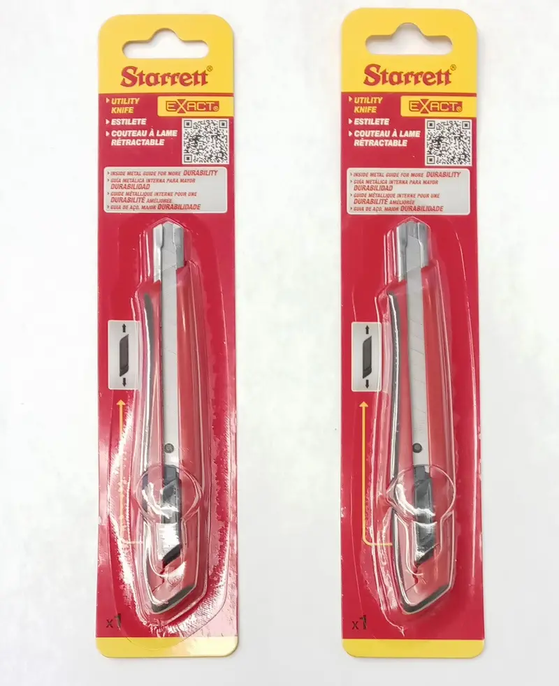 Starrett Locking Utility Knife – Break-Away Blade Design, Small Plastic Handle, 2-Pack (KUX035-N)