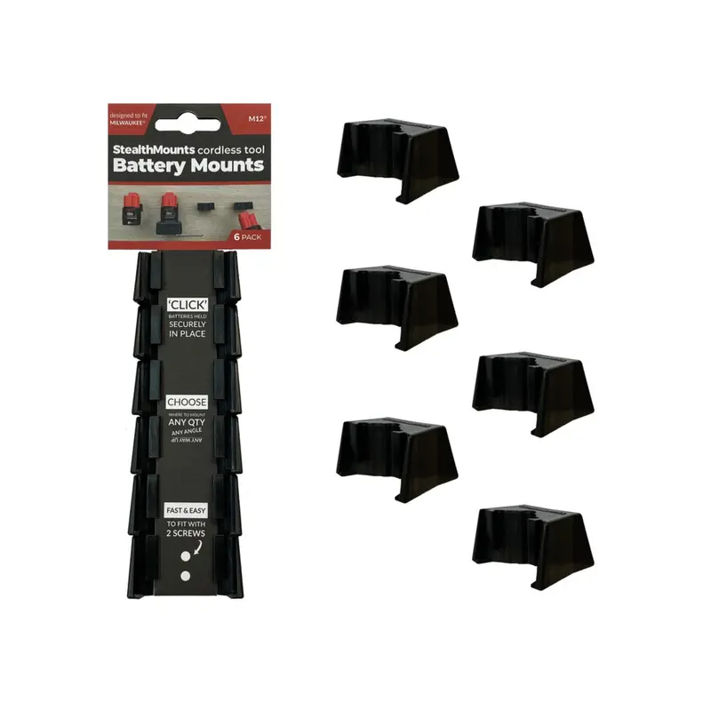 StealthMounts Milwaukee M12 Battery Mounting Brackets – 6-Pack