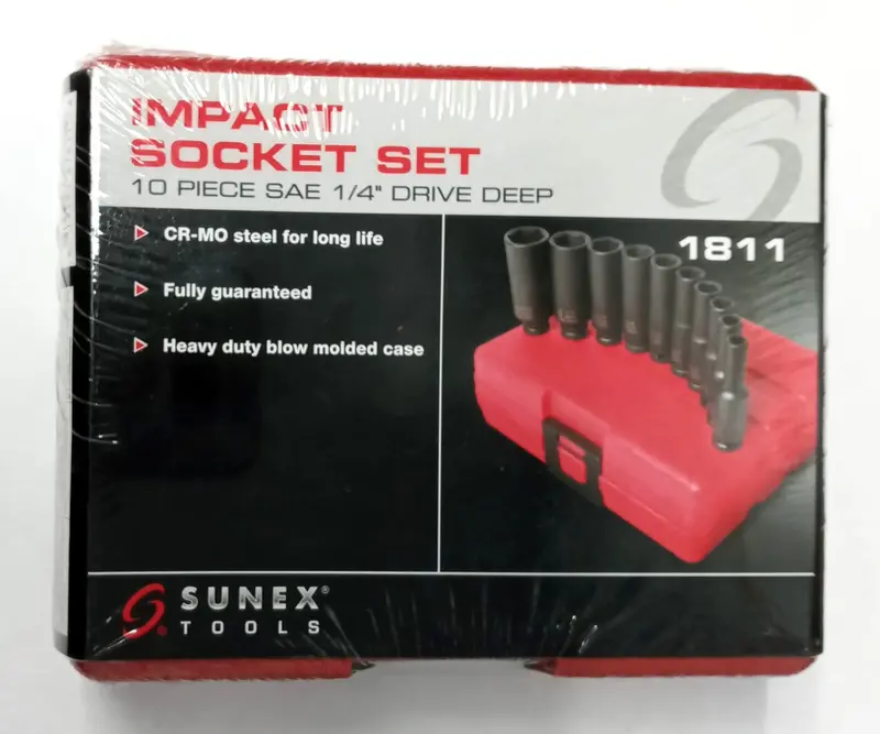 Sunex 10-Piece 1/4″ Drive Deep SAE Impact Socket Set – Durable Chrome Vanadium