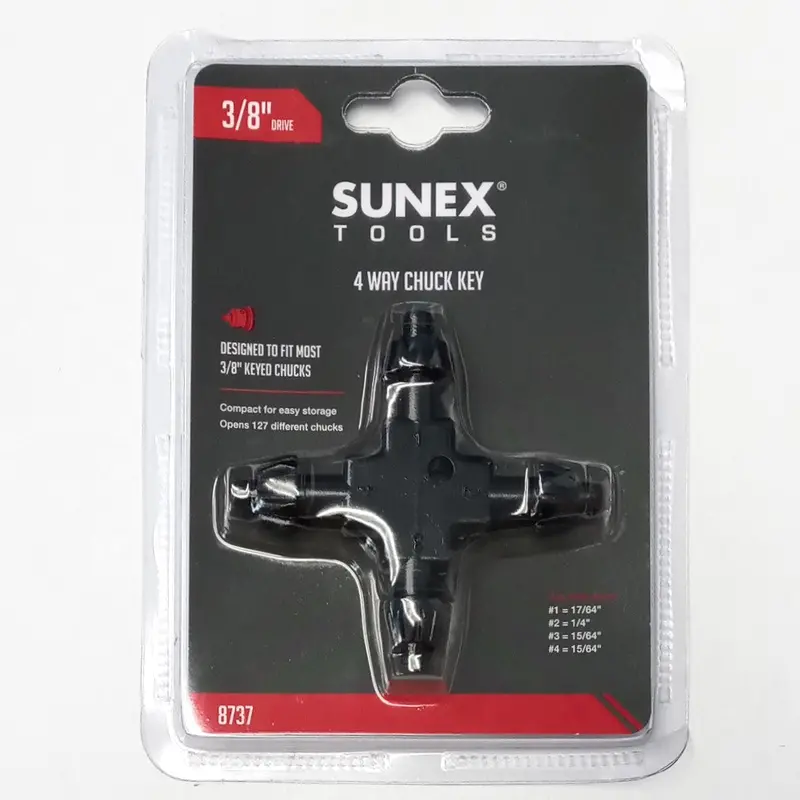 SUNEX 3/8″ Drive 4-Way Chuck Key – Ergonomic Design, Multi-Sized Tips, Model 8737