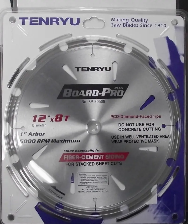 Tenryu Board Pro Plus Fiber Cement Saw Blade – 12″, 8 TPI, 1″ Arbor